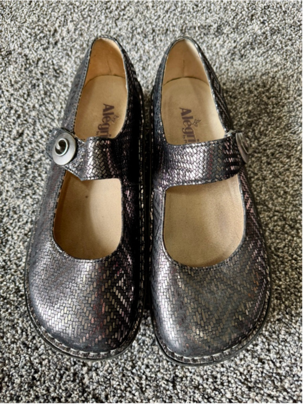 ALEGRIA Paloma Sz 10/EU 40 Pewter Dazzler Leather Mary Jane Shoes - Picture 3 of 13